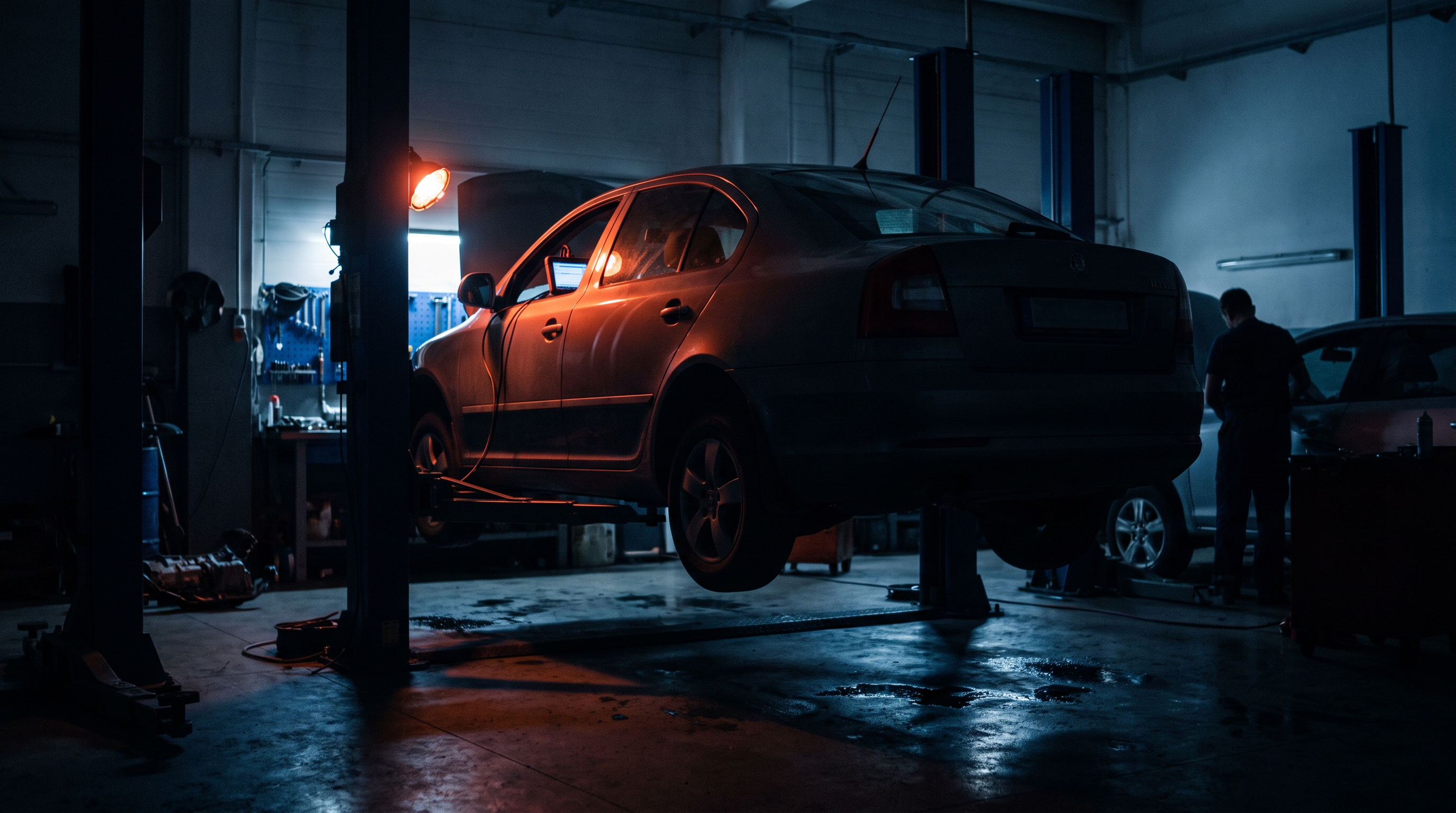 Engine diagnostics on a modern workshop bay
