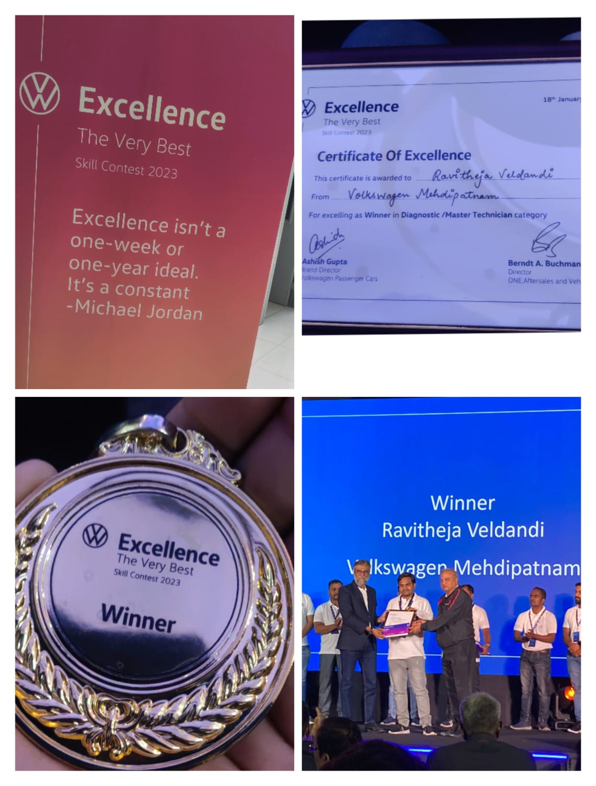 Volkswagen Excellence Skill Contest 2023 Winner certificate